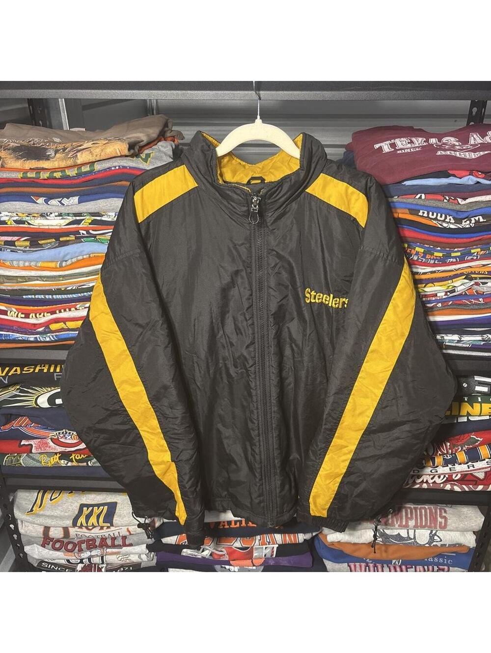 Vintage 90s Logo Athletic Pittsburgh Steelers Puffer Jacket Black XL